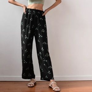 Aritzia Wilfred Sz M Aries Black Floral Printed Wide Leg Pants